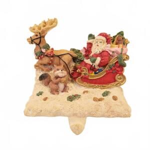 Sterling Santa Sleigh Reindeer Squirrel Vintage 1995 Stocking Hanger Holder